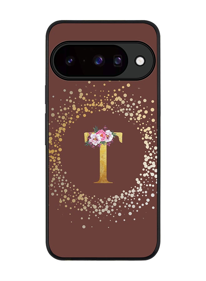 For Google Pixel 10 Case,Slim fit Camera Protection, Shockproof Thin Phone cover  - Custom Monogram Floral - T  (Brown )